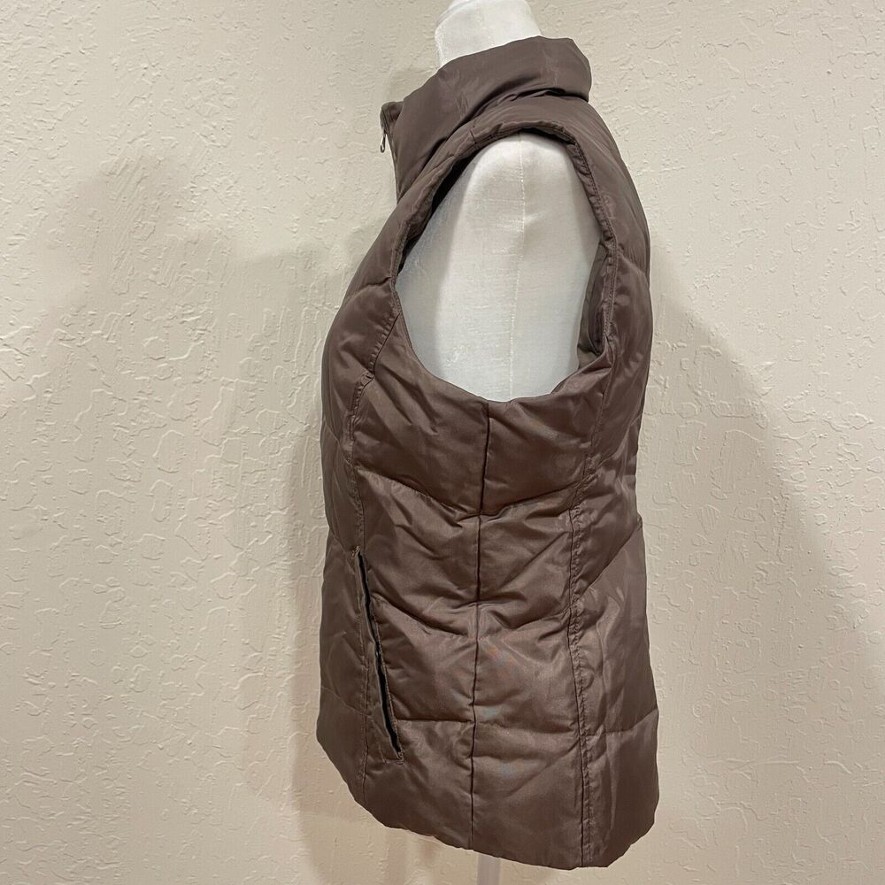 ~~ Lands End Down/Feathers Puffer Vest Sm Womens Zip Up Dark Brown Snap Pockets~ - Picture 2 of 16